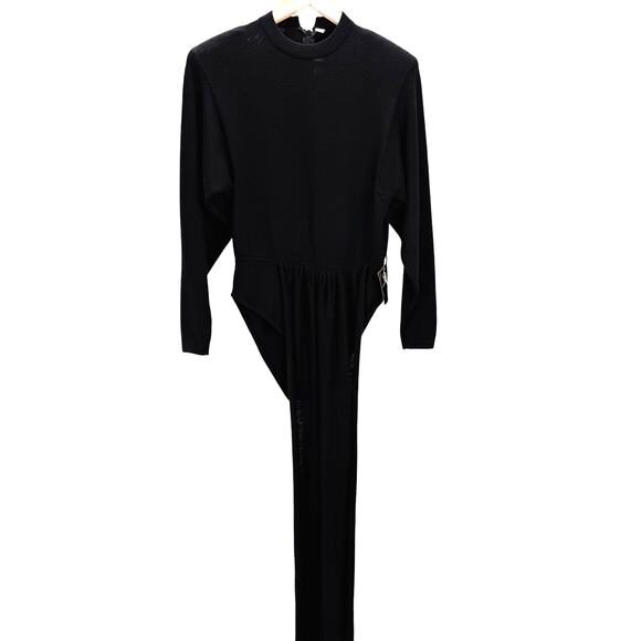 VTG St John Knit Bodysuit Top Womens M Black 80s Long Slvd Scarf Flaw Rare NWT - Picture 2 of 10